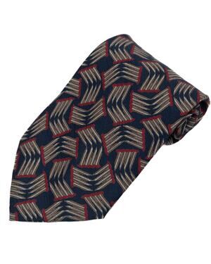 Jhane Barnes Designer Blue Red Tan 100% Silk Neck Tie Necktie